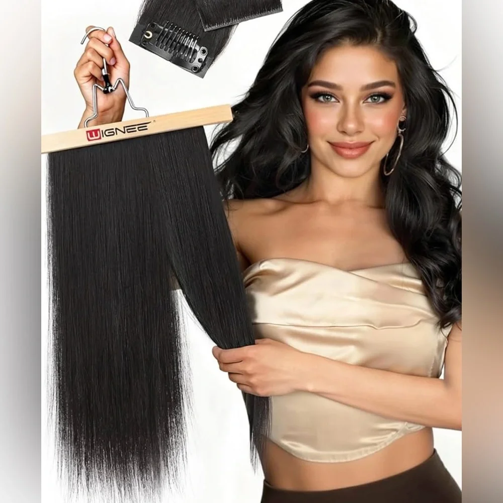 Natural Black Human Hair Seamless Invisi Edge Clip In 18 Inch Hair Extensions